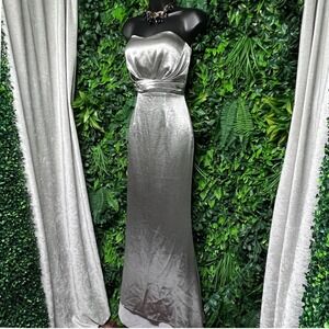 Jarlo London Dress US 4 UK 8  Silver Strapless Ruched Empire Waist Gown 3373